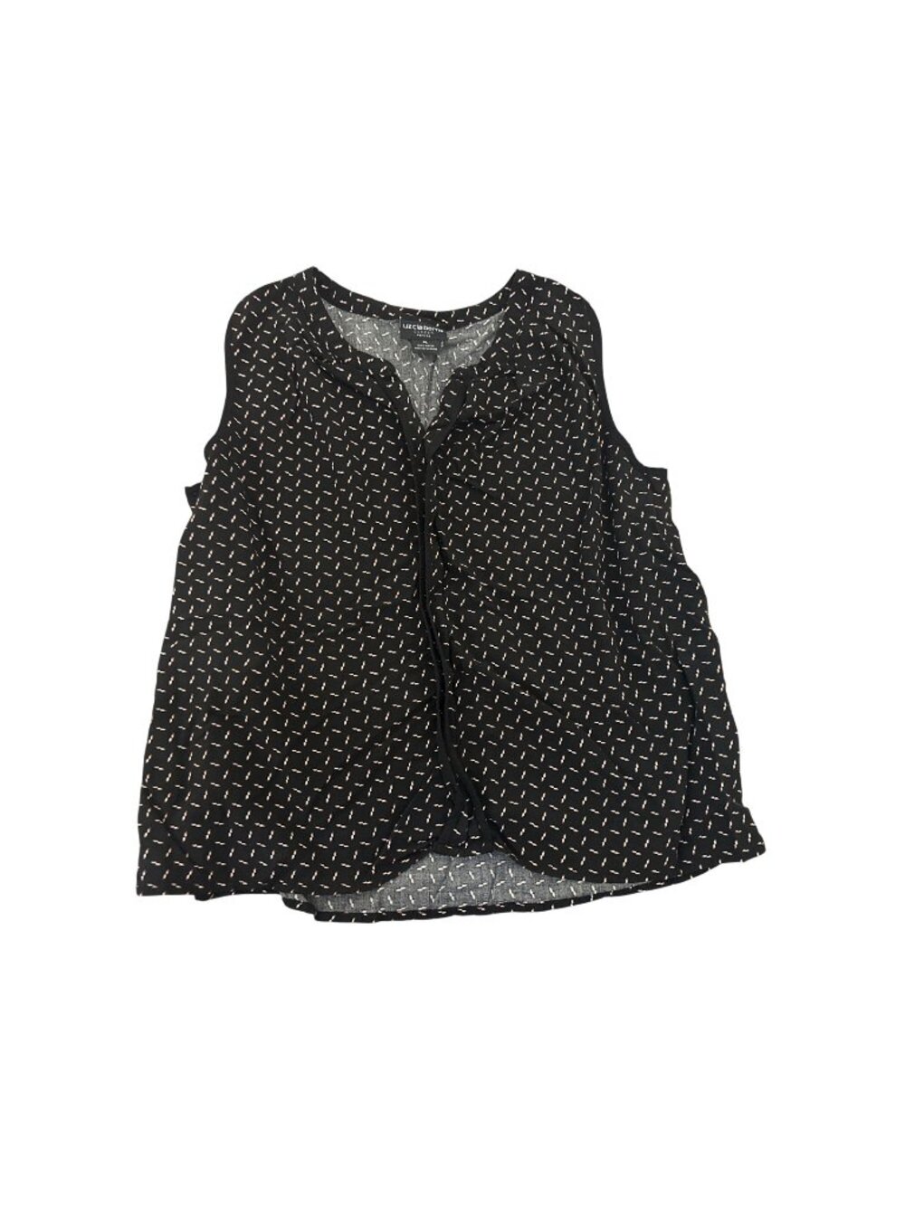 Liz Claiborne Petite Blouse Top PL Career Sleeveless Black Geometric Print